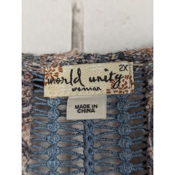 WORLD UNITY Boho Lagenlook Pullover Knit Top Tunic Artsy Lace Size 2X - Picture 7 of 9